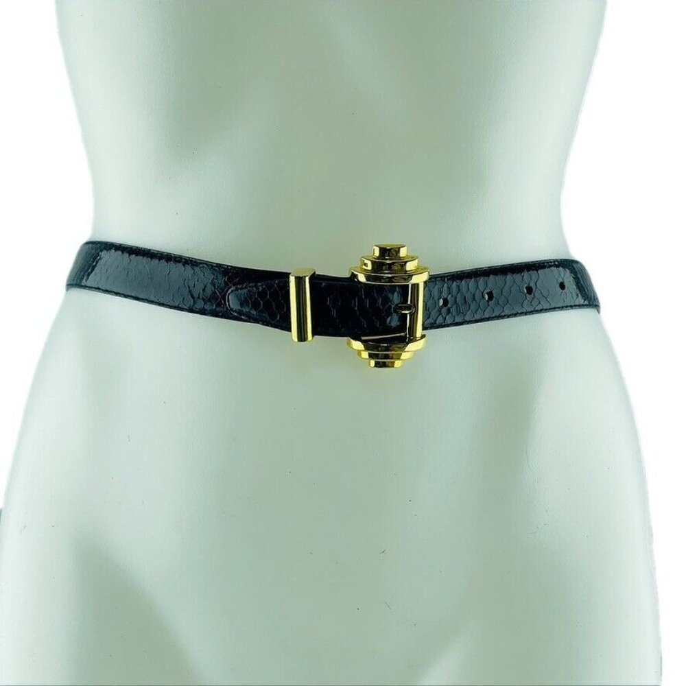 Morgan Taylor Black Patent Belt with Gold Art Deco Buckle